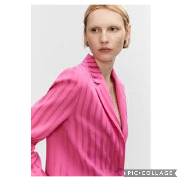 Mango Fuschia Pink Satin Striped Straight Flowy Blazer Size S - Picture 14 of 16